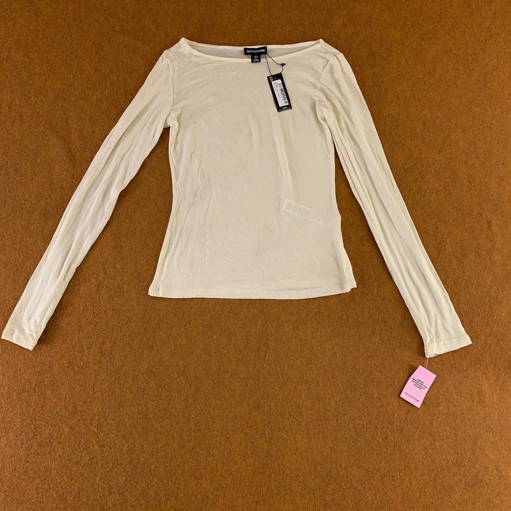 Pretty Little Thing Womens Size 6 Cream Sheer Soft Touch Long Sleeve Top NWT